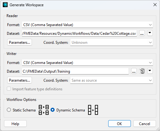 Generate workspace dialog